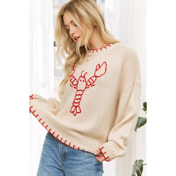 My Lovely Lobster Casual Pullover Sweater - Beige