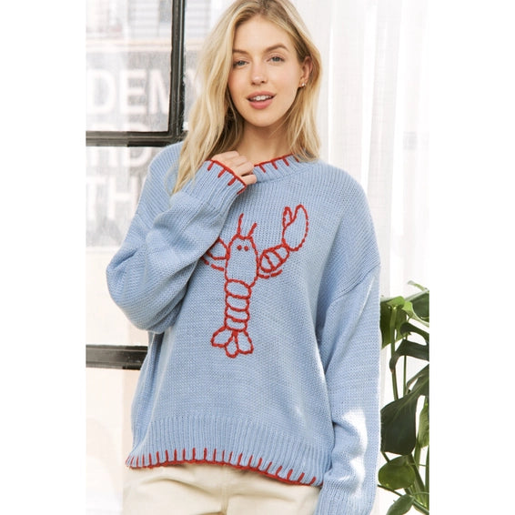 My Lovely Lobster Casual Pullover Sweater - Blue Stone