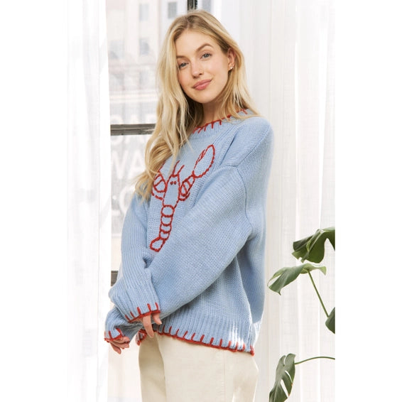 My Lovely Lobster Casual Pullover Sweater - Blue Stone